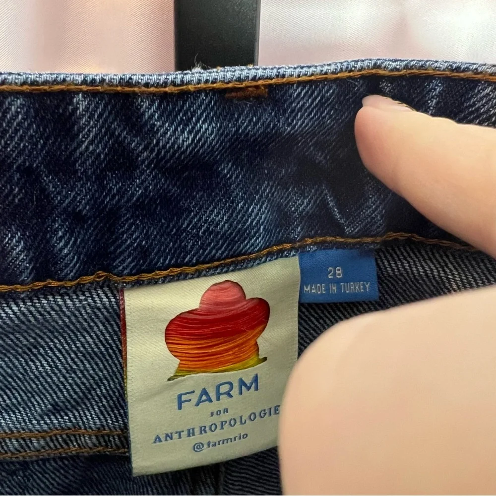 Farm Rio High Rise Crochet Granny Square Denim Shorts, size 28 - Picture 3 of 7